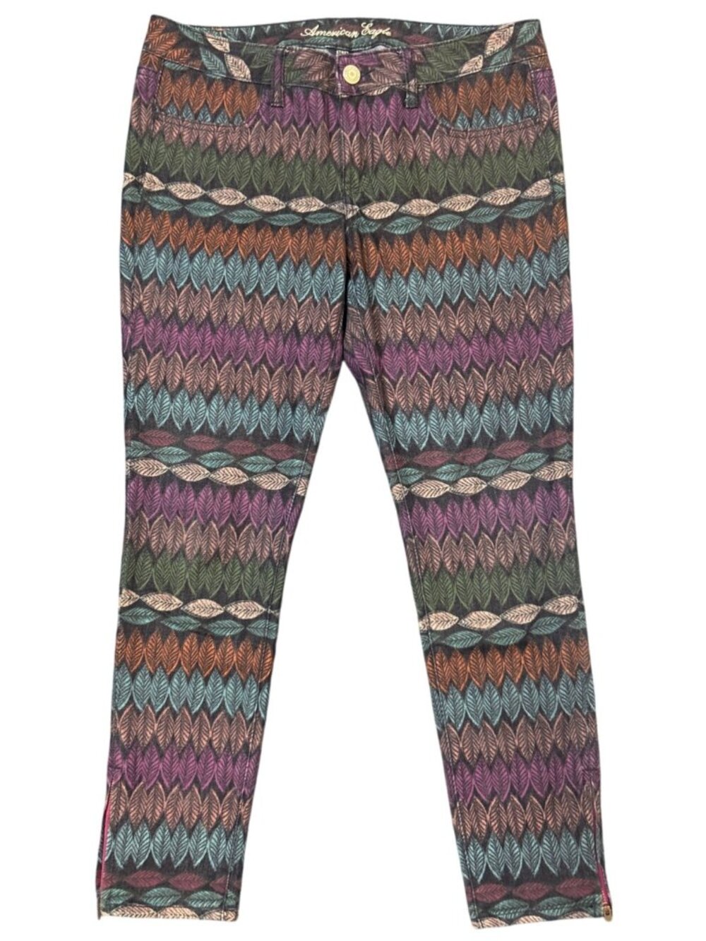 American Eagle Women's 10 Stretch Jeggings Multicolor Leaf Pattern Fall